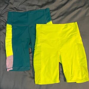 Fabletics Teal and Yellow Biker Shorts Set